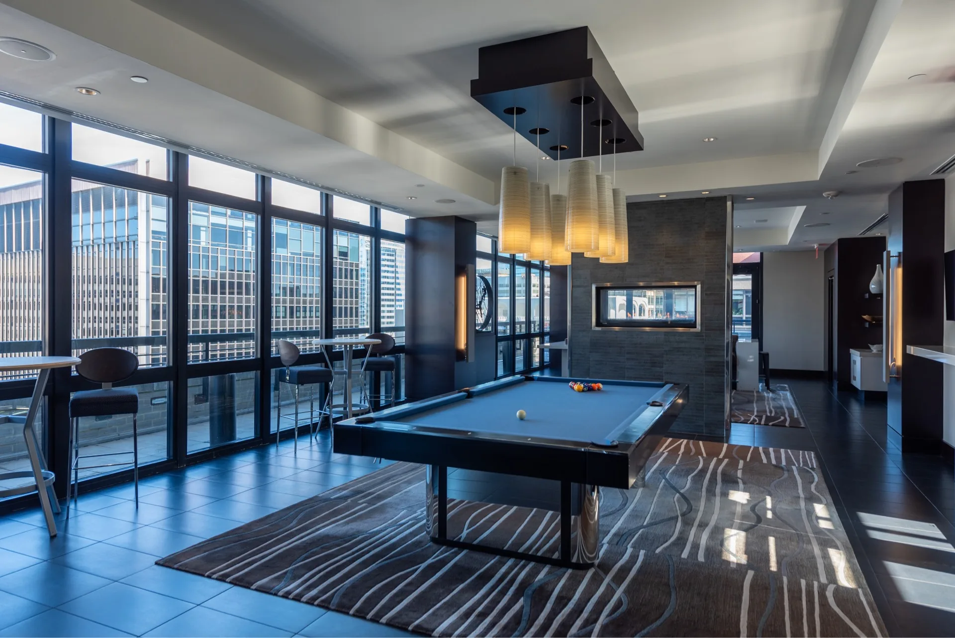 Pool table in rooftop lounge